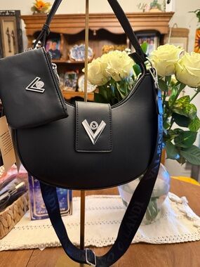 Valentin orlandi Black Crescent Shoulder Bag with Removable Pouch
